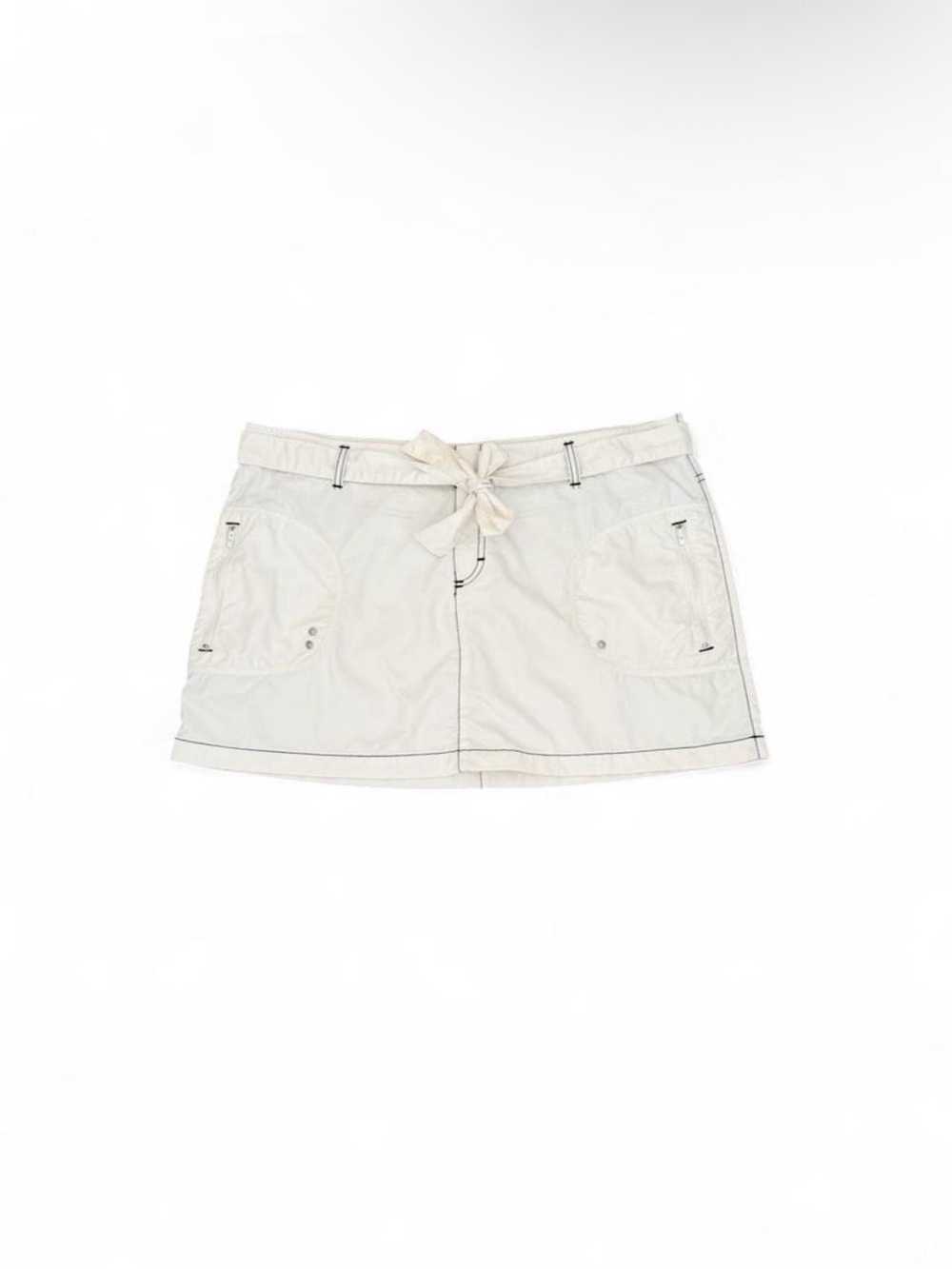 Nautica Off-White Tie-Waist Mini Skort with Patch Pockets